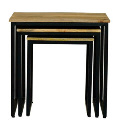 Buttercup Farm Ravi Iron Base Solid Wood Stool (Set Of 3) - Mango Wood/iron - L40 X W54 X H54 Cm - Light Finish - thumbnail 2