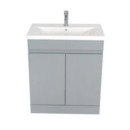 D Pro T Bathrooms 700mm Vanity Unit High Gloss Light Grey Handleless Floor Standing Bathroom Cabinet With Soft Close Storage & Ceramic Basin - thumbnail 2