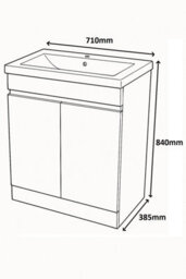 D Pro T Bathrooms 700mm Vanity Unit High Gloss Light Grey Handleless Floor Standing Bathroom Cabinet With Soft Close Storage & Ceramic Basin - thumbnail 3
