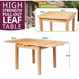 Dining Table, Small Extendable Table, Solid Oak Pull Out Leaf Kitchen Table - thumbnail 2