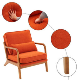 Orange Accent Chairs With Solid Wood Frame, Armchair With Lumbar Pillow - thumbnail 3