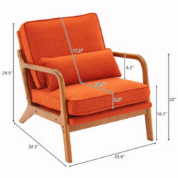 Orange Accent Chairs With Solid Wood Frame, Armchair With Lumbar Pillow - thumbnail 2