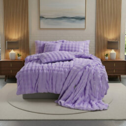 Rabbit Faux Fur Teddy Duvet Cover Set Ultra Soft Plush Bedding Purple - thumbnail 1