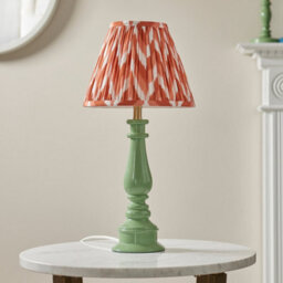Luminosa Lighting Luminosa Myrtle Cotswold Green Table Lamp With Apricot Orange Fabric Zigzag Shade 25Cm B22 - thumbnail 3