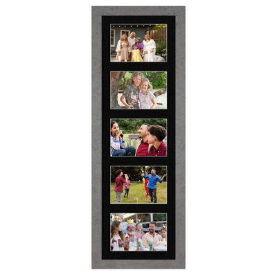 AK Frames 26X8 Marble Grey Modern Multi Photo Frame With Black Mount - Holds 5 Apertures (5X) 6X4 Photos - image 1
