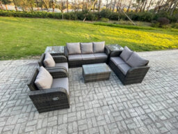 Fimous 7 Seater Rattan Wicker Garden Furniture Patio Sofa Set With Rectangular Coffee Table 3 Seater Sofa Love Sofa 2 Side Tables - thumbnail 2