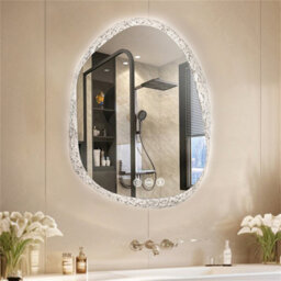Luvodi 500X700mm Led Bathroom Mirror Pebble Design Backlit Illuminated Vanity Mirror Touch Sensor, Anti-Fog - thumbnail 6