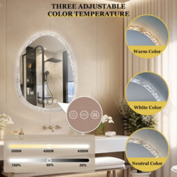 Luvodi 500X700mm Led Bathroom Mirror Pebble Design Backlit Illuminated Vanity Mirror Touch Sensor, Anti-Fog - thumbnail 4