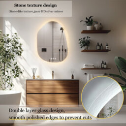 Luvodi 500X700mm Led Bathroom Mirror Pebble Design Backlit Illuminated Vanity Mirror Touch Sensor, Anti-Fog - thumbnail 5