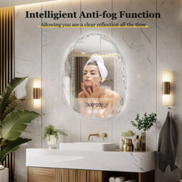 Luvodi 500X700mm Led Bathroom Mirror Pebble Design Backlit Illuminated Vanity Mirror Touch Sensor, Anti-Fog - thumbnail 3