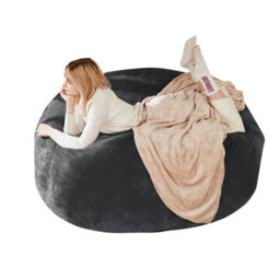 Matteo Extra Large 6-Foot Plush Dark Grey Flannelette Bean Bag Sofa Lounger For Adults - Indoor & Outdoor Use - thumbnail 1