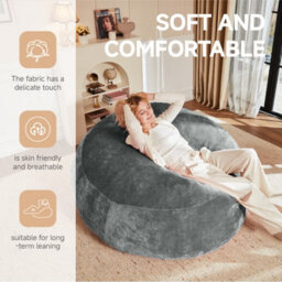 Matteo Extra Large 6-Foot Plush Dark Grey Flannelette Bean Bag Sofa Lounger For Adults - Indoor & Outdoor Use - thumbnail 5