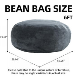 Matteo Extra Large 6-Foot Plush Dark Grey Flannelette Bean Bag Sofa Lounger For Adults - Indoor & Outdoor Use - thumbnail 6