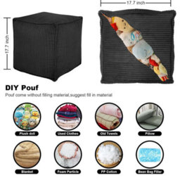 Stylish Pouf Cover 17.7 Inch Black Square Ottoman Footrest - thumbnail 2