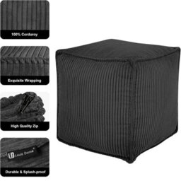 Stylish Pouf Cover 17.7 Inch Black Square Ottoman Footrest - thumbnail 5