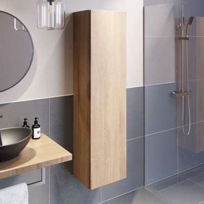 Affine Bathroom Wall Hung Mounted Tall Cabinet Cupboard Storage Furniture Unit Wood - image 1