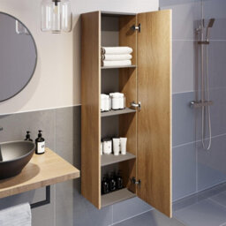 Affine Bathroom Wall Hung Mounted Tall Cabinet Cupboard Storage Furniture Unit Wood - thumbnail 2