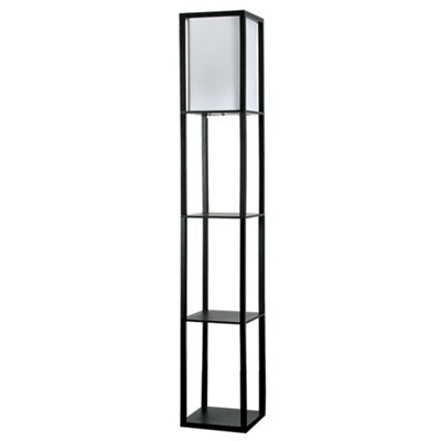 Valuelights Struttura Black Shelving Unit Floor Lamp With Fabric Shade - image 1