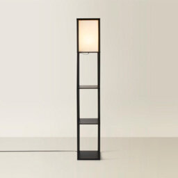 Valuelights Struttura Black Shelving Unit Floor Lamp With Fabric Shade - thumbnail 3