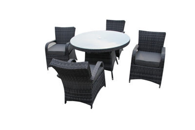 Furniture One Rattan Effect Grey Round 4 Seater Dining Set Table & Chair Set No Assembly & Aluminium Frame - image 1