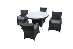 Furniture One Rattan Effect Grey Round 4 Seater Dining Set Table & Chair Set No Assembly & Aluminium Frame - thumbnail 1