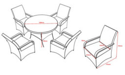 Furniture One Rattan Effect Grey Round 4 Seater Dining Set Table & Chair Set No Assembly & Aluminium Frame - thumbnail 2