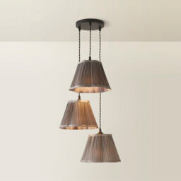 Valuelights Loralei Grey Pleated Faux Silk 3 Drop Cluster Matte Black Ceiling Pendant Light - thumbnail 1