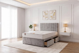 "Knight Sleep Sarah Silver Plush Bed Set With Mattress, 2 Drawers Same Side & 24""headboard, 4Ft6 - Double" - thumbnail 1