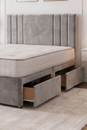 "Knight Sleep Sarah Silver Plush Bed Set With Mattress, 2 Drawers Same Side & 24""headboard, 4Ft6 - Double" - thumbnail 2
