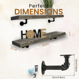 MKGT Industrial Pipe Bracket Wooden Floating Shelves, Rustic Wall Decor (Driftwood Grey, 40Cm) - thumbnail 2