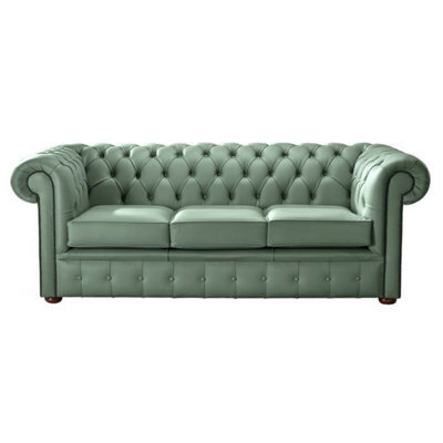 Chesterfield 3 Seater Shelly Lichen Leather Sofa Bespoke In Classic Style - image 1