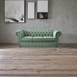 Chesterfield 3 Seater Shelly Lichen Leather Sofa Bespoke In Classic Style - thumbnail 2