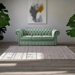 Chesterfield 3 Seater Shelly Lichen Leather Sofa Bespoke In Classic Style - thumbnail 3