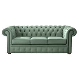 Chesterfield 3 Seater Shelly Lichen Leather Sofa Bespoke In Classic Style - thumbnail 1