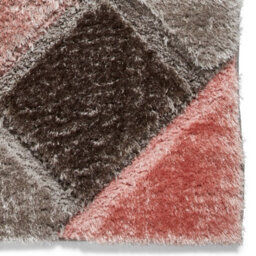 Grey Pink Modern Shaggy Easy To Clean Geometric Rug For Dining Room-160Cm X 220Cm - thumbnail 5
