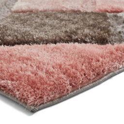 Grey Pink Modern Shaggy Easy To Clean Geometric Rug For Dining Room-160Cm X 220Cm - thumbnail 6
