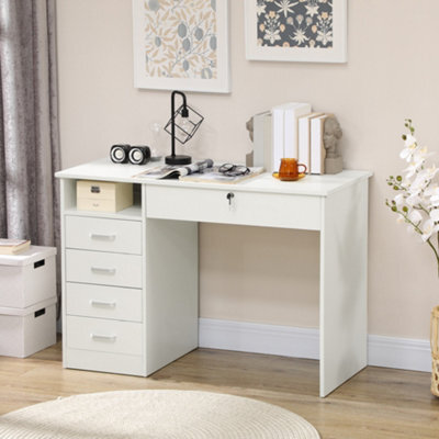 Homcom Computer Desk Writing Desk With Five Drawers For Home Office White - image 1