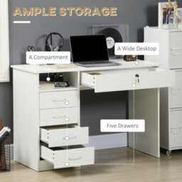 Homcom Computer Desk Writing Desk With Five Drawers For Home Office White - thumbnail 5