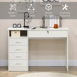 Homcom Computer Desk Writing Desk With Five Drawers For Home Office White - thumbnail 6