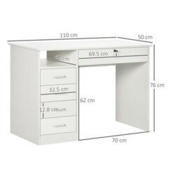Homcom Computer Desk Writing Desk With Five Drawers For Home Office White - thumbnail 3