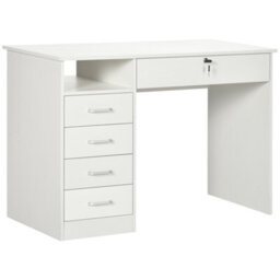 Homcom Computer Desk Writing Desk With Five Drawers For Home Office White - thumbnail 2