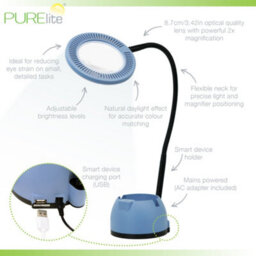 Purelite Volt Led Magnifying Table Lamp 2X Lens 450 Lumens Phone Stand And Usb Port - thumbnail 4