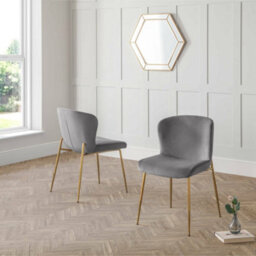 Julian Bowen Pair Of  Harper Grey Velvet Dining Chairs, Upholstered, Set Of 2, Gold Metal Legs, Height: 82 X Width: 49 X Depth: 60Cm - thumbnail 1