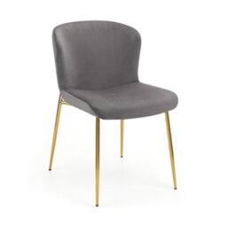 Julian Bowen Pair Of  Harper Grey Velvet Dining Chairs, Upholstered, Set Of 2, Gold Metal Legs, Height: 82 X Width: 49 X Depth: 60Cm - thumbnail 4