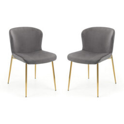 Julian Bowen Pair Of  Harper Grey Velvet Dining Chairs, Upholstered, Set Of 2, Gold Metal Legs, Height: 82 X Width: 49 X Depth: 60Cm - thumbnail 3
