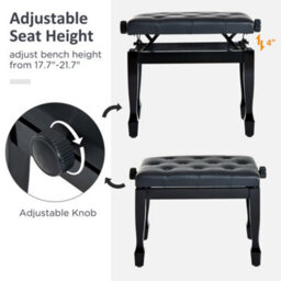 Homcom Faux Leather Piano Stool Height Adjustable Seat Keyboard Bench Black - thumbnail 4