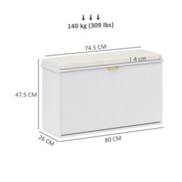 Homcom Shoe Storage Bench With Cushion And Flip-Drawer 80X26X47.5Cm White - thumbnail 3