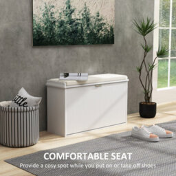 Homcom Shoe Storage Bench With Cushion And Flip-Drawer 80X26X47.5Cm White - thumbnail 4