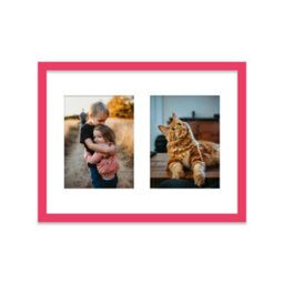 16X12 Inch 2 Opening Photo Collage Frame, Display Two 8X6 Inch Photos, Multi Aperture Family Picture Frame, Bright Pink - thumbnail 1