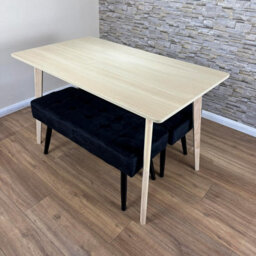 Doubs 3-Piece Dining Table Set With 2 Grey Velvet Benches, Oak Effect Table - thumbnail 3